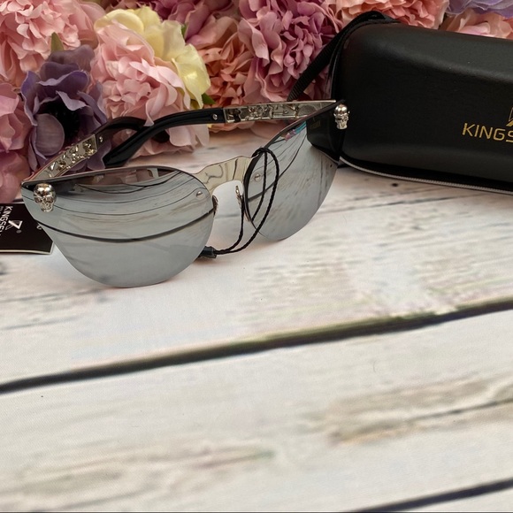 KINGSEVEN Silver Gothic Skull Rimless Cat Eye Sunglasses - Picture 6 of 16